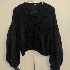 Free People Black Puff Sleeve Blouse